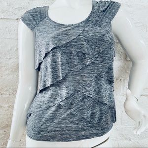 AB Studio Women's Stretch Knit Short Sleeve Ruffle Top - Size M - Gray